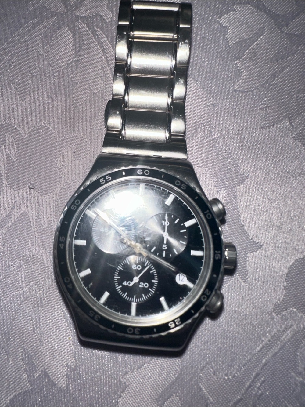 Swatch Black and Silver Men's Chronograph Watch